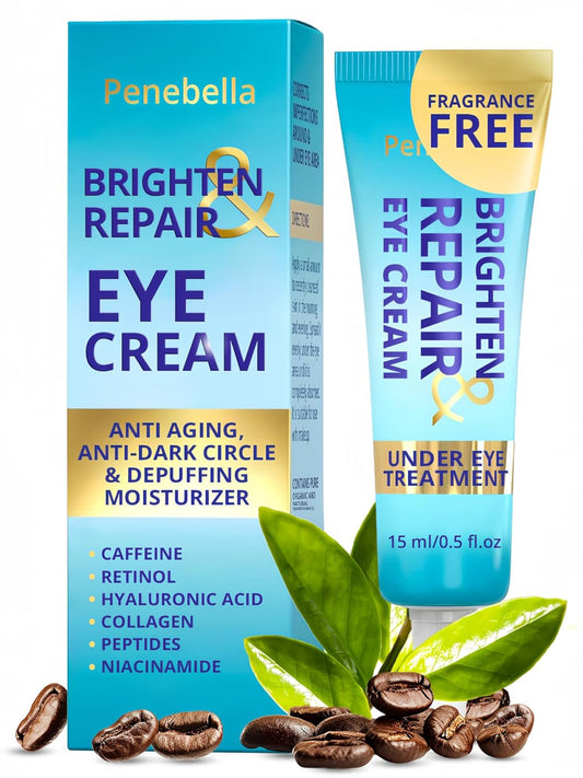 Under Eye Brightener for Dark Circles – 4 in 1 with Niacinamide, 5% Caffeine, Retinol & Peptides - Eye Cream anti Aging for Reduce Wrinkles, Puffiness and Bags under Eyes