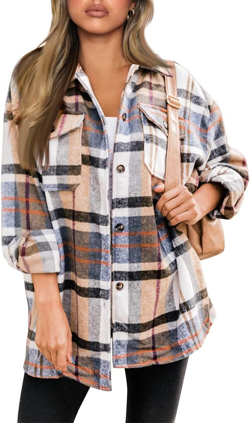 AUTOMET Womens Fall Outfits Fashion Clothes Shackets Flannel Plaid Button down Long Sleeve Shirts Jackets 2024