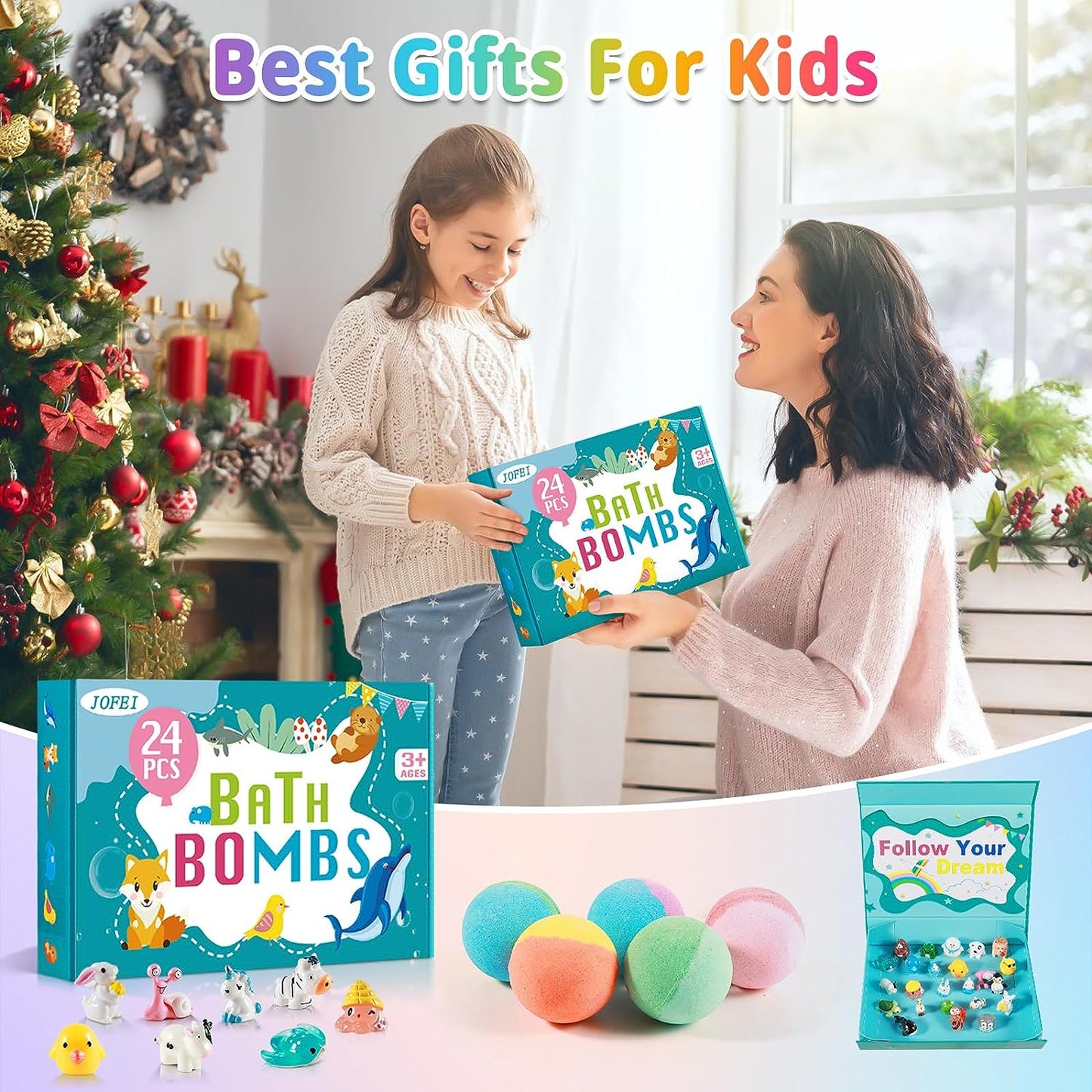 Bath Bombs for Kids with Surprise Inside, 24 Pack Kids Bath Bombs Gift Set, Natural Organic Kids Bubble Bath Fizzy for Girls Boys with Bath Toys Inside