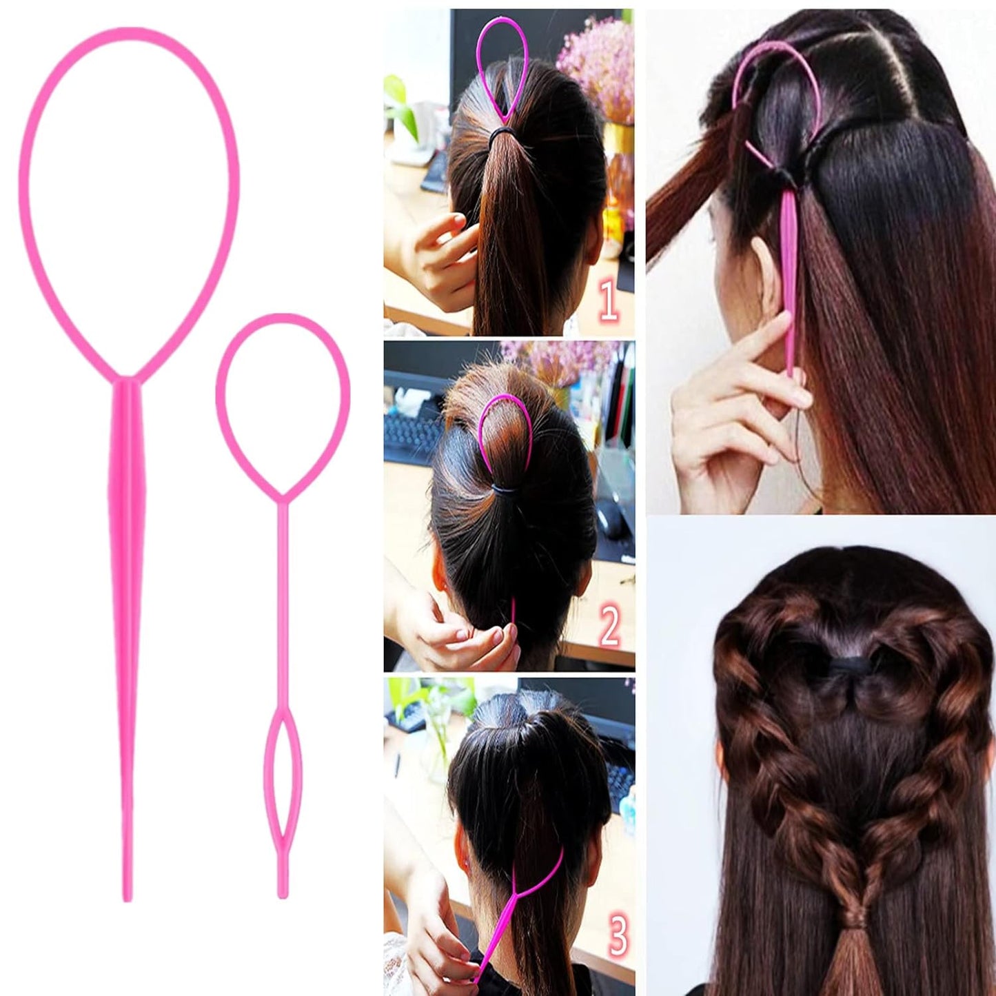 8Pcs Hair Brushes Set with 4Pcs Topsy Hair Tail Tools 1Pcs Bristle Teasing Hair Brush 1Pcs Edge Control Brush 2Pcs Metal Pin Rat Tail Combs for Woman Girl Hair Styling,Edge&Back Brushing Pink