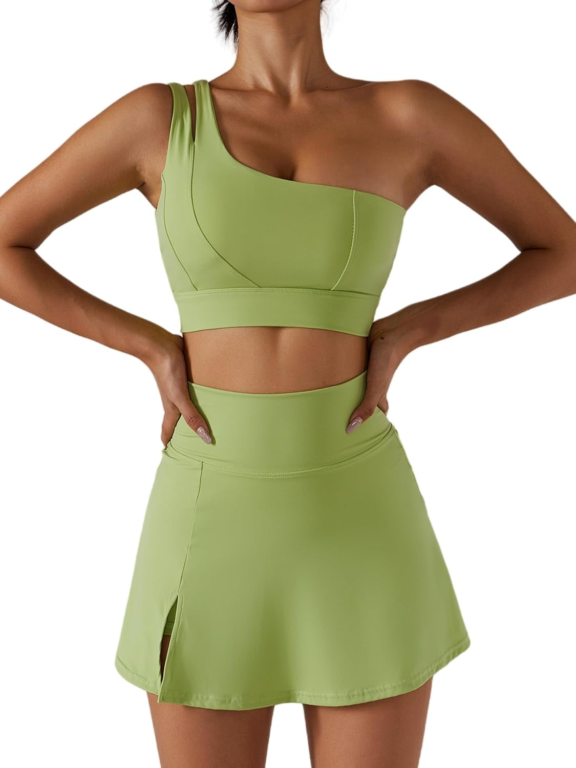 Women'S Tennis Skirts Sport Bra Sets High Waisted Golf Skorts Skirt One Shoulder Sports Bra Running Workout Activewear