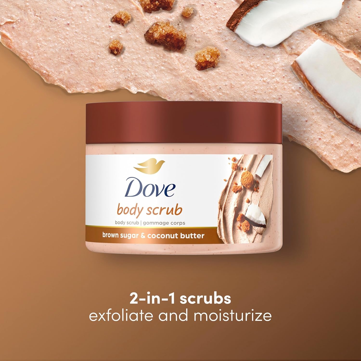 Dove Scrub Brown Sugar & Coconut Butter for Silky Smooth Skin Body Scrub Exfoliates & Restores Skin'S Natural Nutrients 10.5 Oz