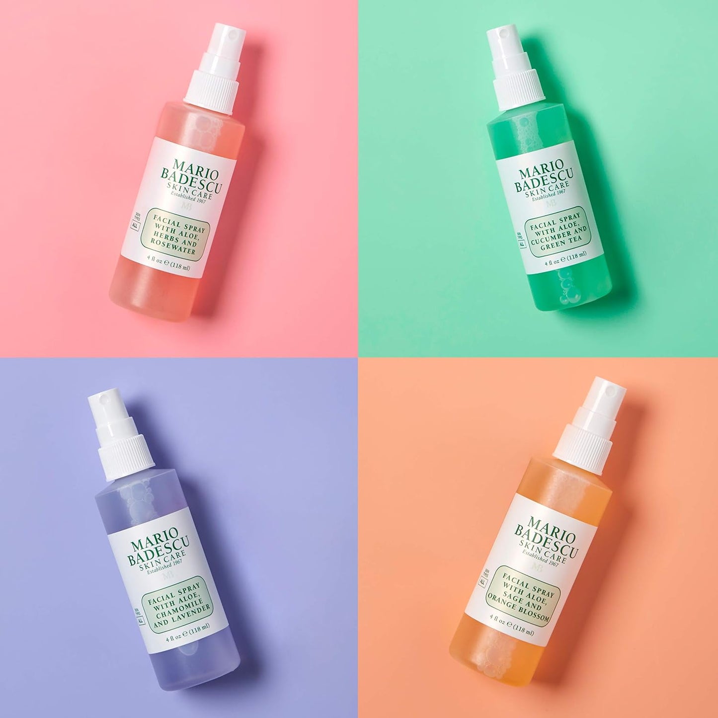 Mario Badescu Facial Spray Collection with Rose Water, Cucumber, Lavender and Orange Blossom, Multi-Purpose Cooling and Hydrating Face Mist for All Skin Types, Dewy Finish