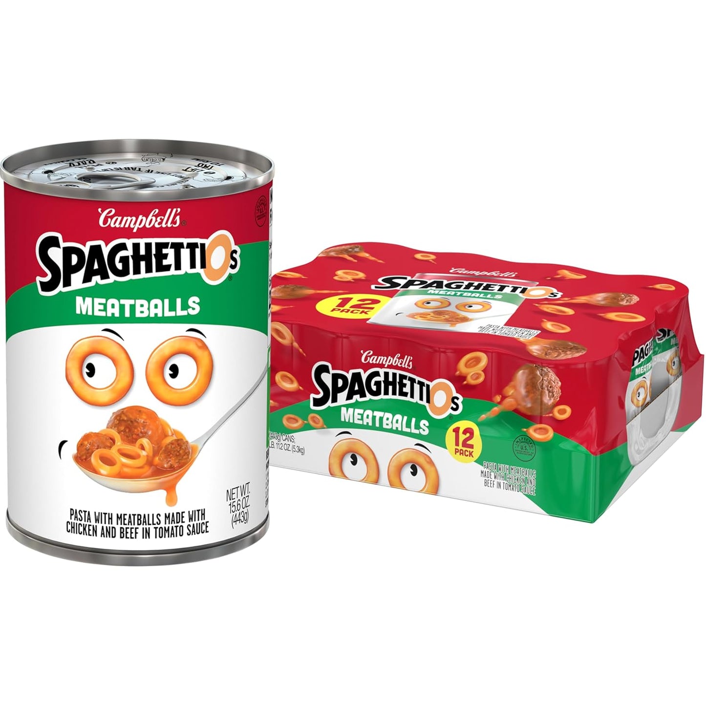 Spaghettios Canned Pasta with Meatballs, 15.6 Oz Can (Pack of 12)