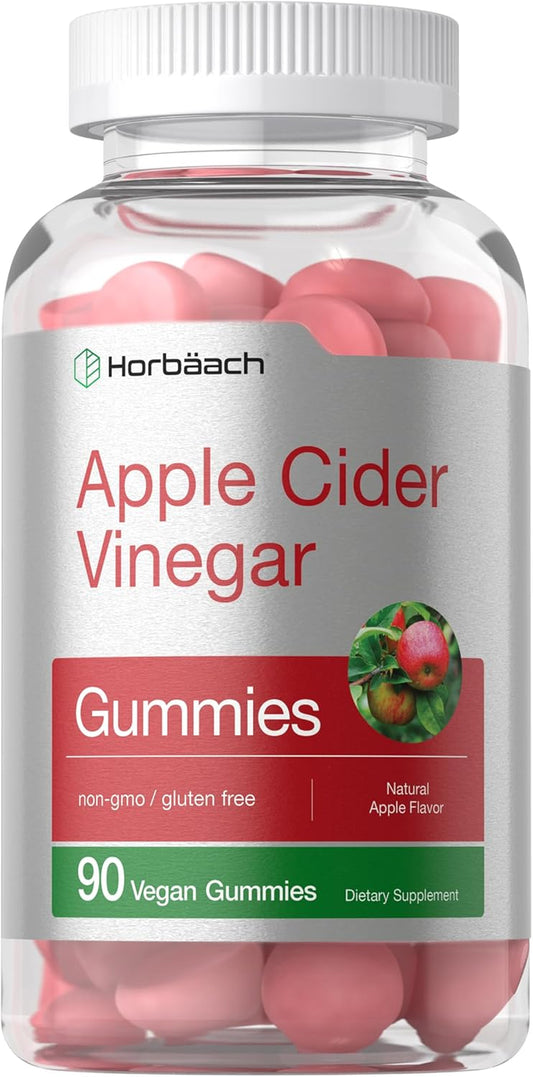 Horbäach Vegan Apple Cider Vinegar Gummies | 90 Count | ACV Supplement | Apple Flavor | Non-Gmo, Gluten Free Gummies for Adults