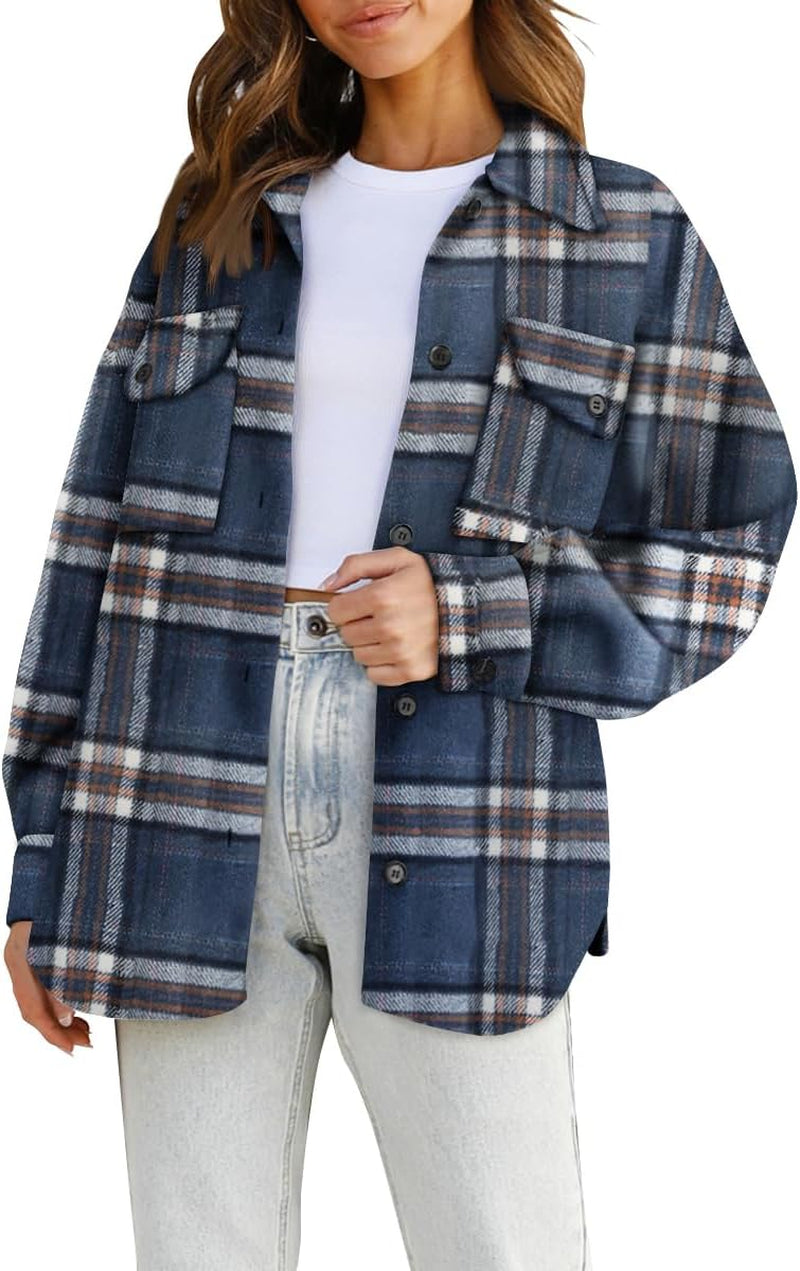 AUTOMET Womens Fall Outfits Fashion Clothes Shackets Flannel Plaid Button down Long Sleeve Shirts Jackets 2024