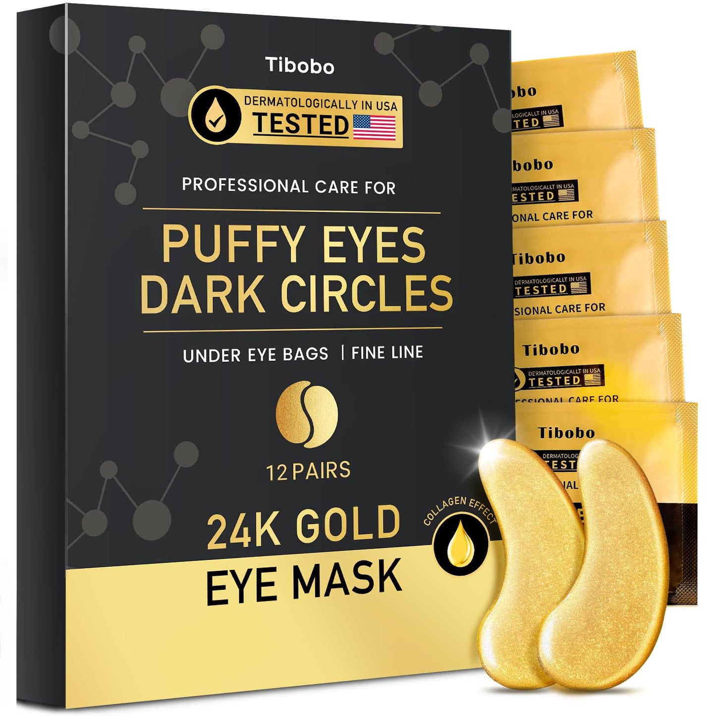 Under Eye Patches (24 Pairs) - 24K Gold Eye Masks Enriched with Abundant Collagen | Diminish Dark Circles and Puffiness | Anti-Aging, Smooth Fine Line, Nourish Skin - Christmas Gifts for Women