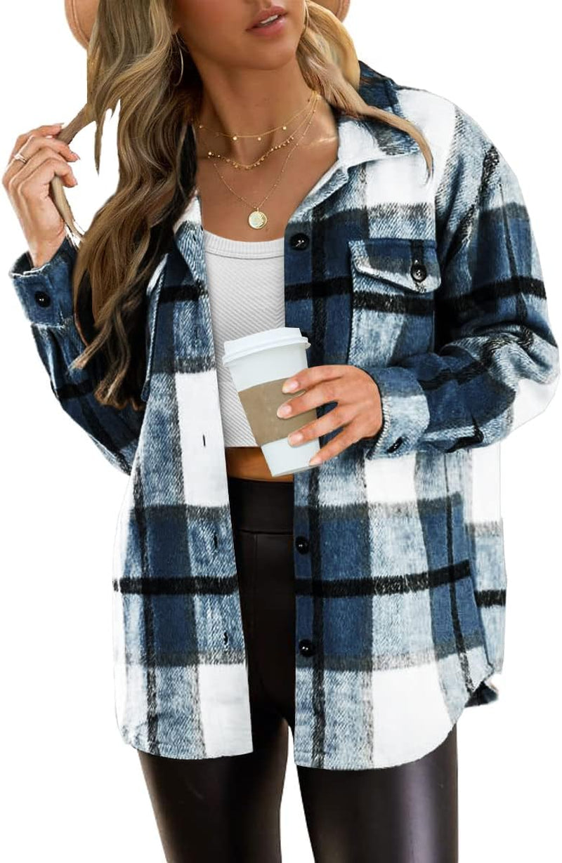 AUTOMET Womens Fall Outfits Fashion Clothes Shackets Flannel Plaid Button down Long Sleeve Shirts Jackets 2024