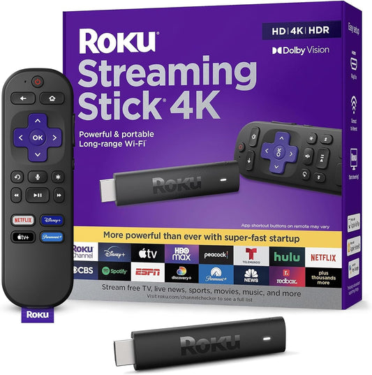 Roku Streaming Stick 4K | Portable Roku Streaming Device 4K/Hdr/Dolby Vision, Roku Voice Remote, Free & Live TV