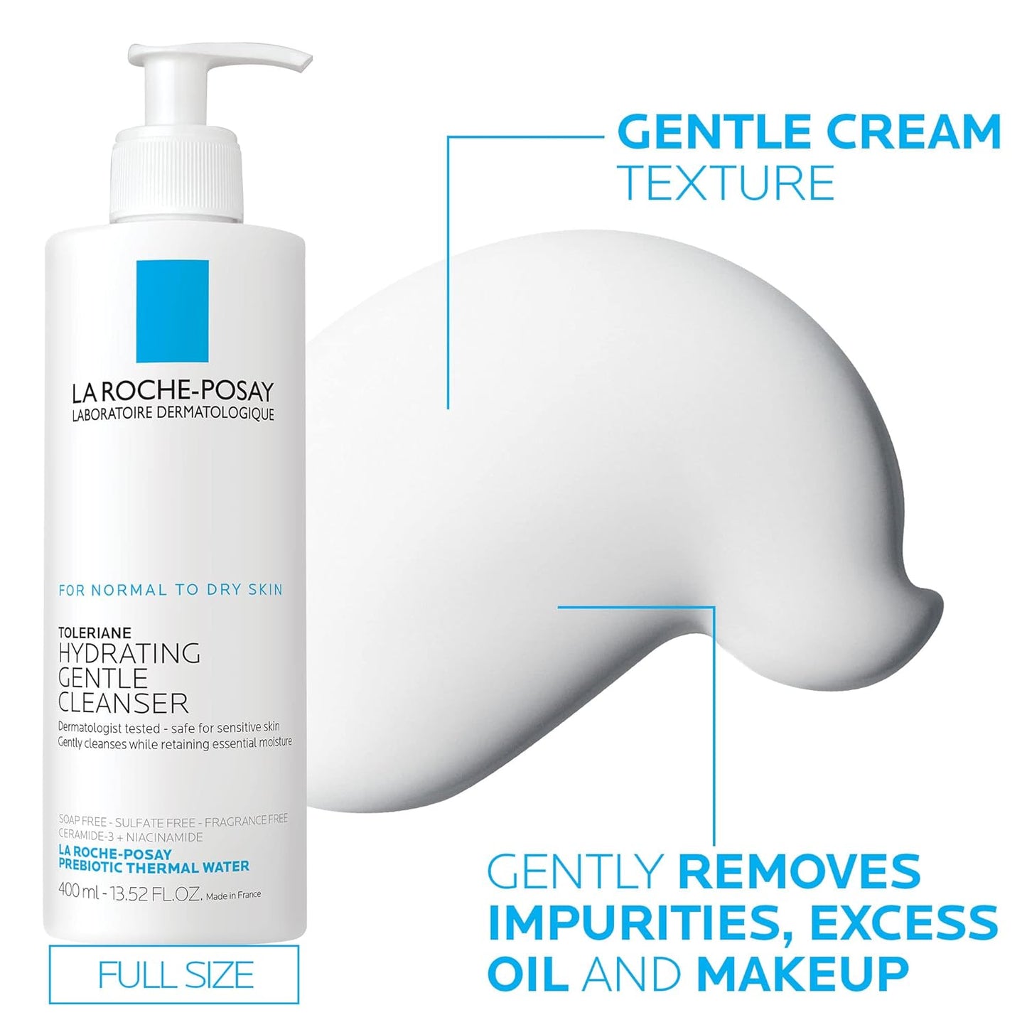 La Roche-Posay Toleriane Hydrating Gentle Face Cleanser | Hydrating Facial Cleanser with Niacinamide + Ceramides | Daily Face Wash for Dry Skin to Normal Skin | Sensitive Skin Tested | Fragrance Free