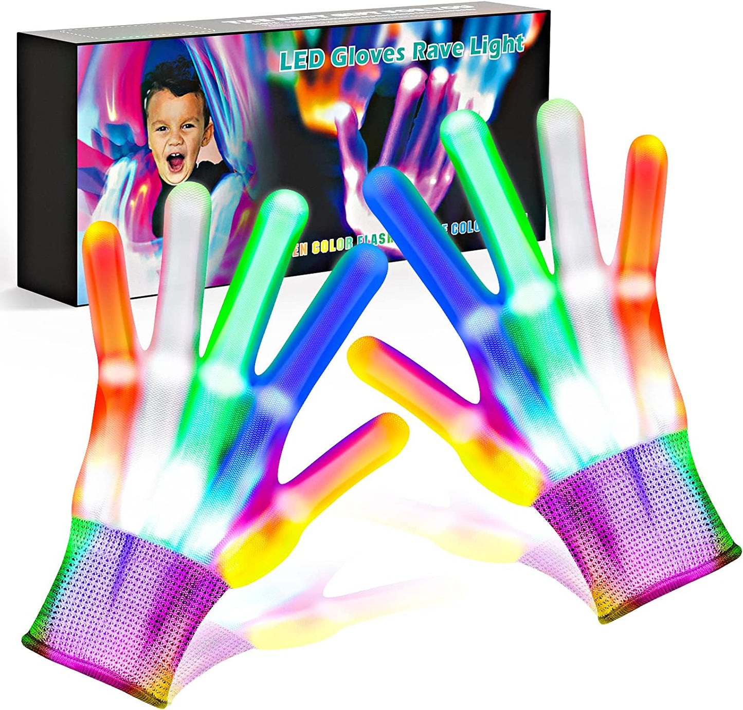 Cool Toys LED Gloves,Boys Toys Age 6-8 8-12 Year Old with 6 Flash Mode,Great Stocking Stuffers for Halloween Christmas Birthday Parties,Fun Toys Gift for 6 7 8 9 10 11 12 Year Old Girls Boys(1 Pair)