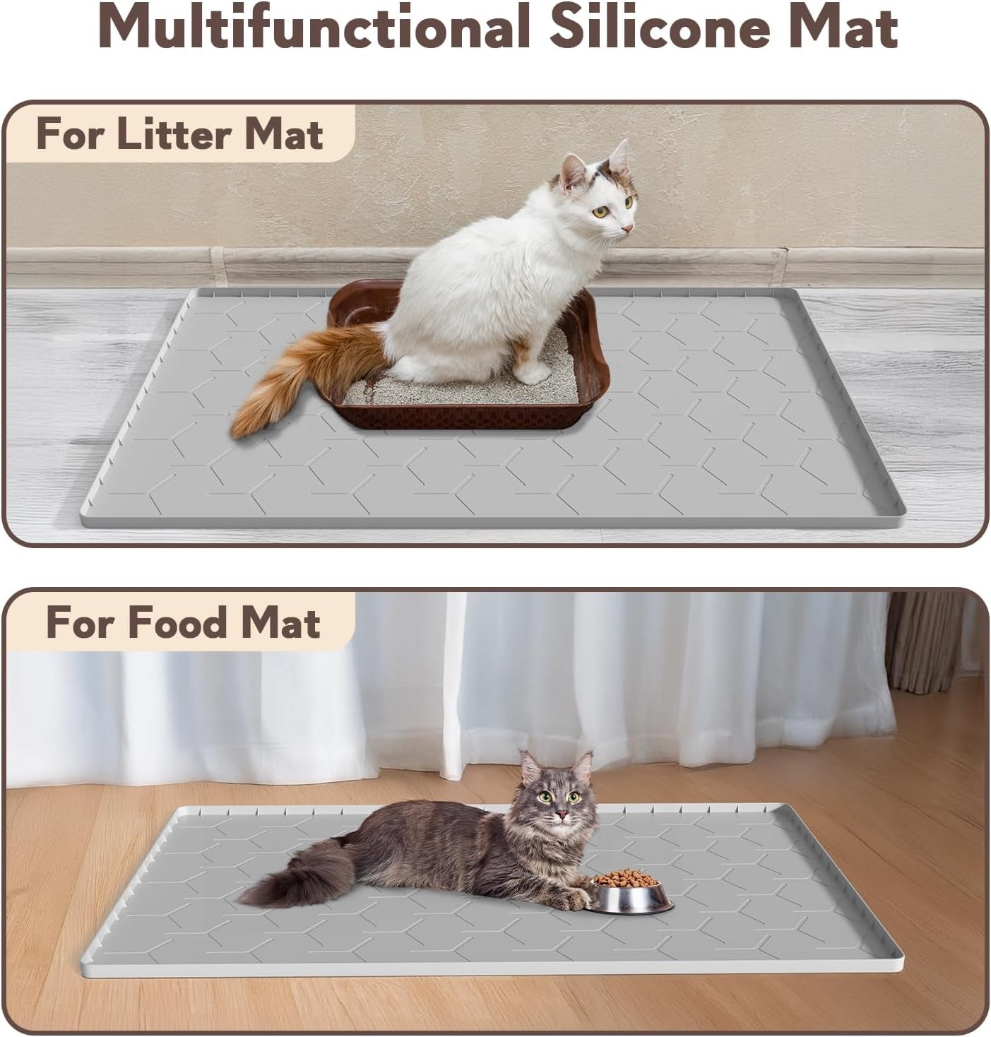 Silicone Cat Mat for Litter Box: Large 34" X 22" Cat Litter Mat Litter Trapping Mat, Waterproof Kitty Litter Mats for Floor, Gray