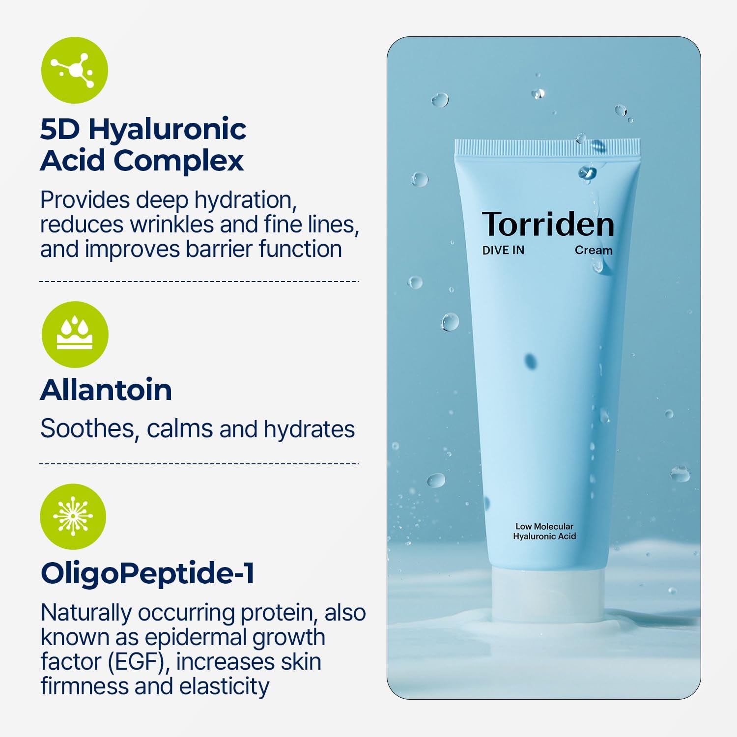 Torriden DIVE-IN Hyaluronic Acid Cream 2.71 Fl Oz | Facial Moisturizer for Sensitive, Oily Skin | Fragrance-Free, Alcohol-Free, Lightweight, No Colorants | Vegan, Clean, Cruelty-Free