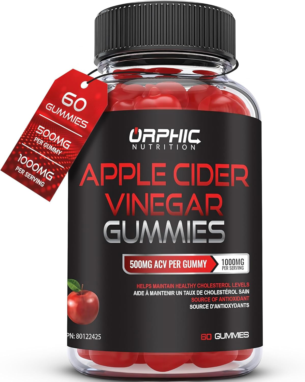 Apple Cider Vinegar Gummies - 1000Mg - Formulated to Support Normal Energy Levels & Gut Health - Supports Digestion, Detox & Cleansing - ACV Gummies W/VIT B12, Beetroot (60 Gummies)