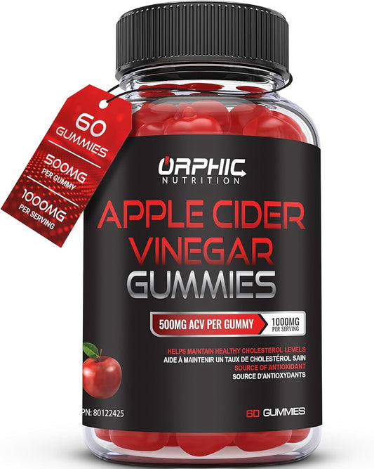 Apple Cider Vinegar Gummies - 1000Mg - Formulated to Support Normal Energy Levels & Gut Health - Supports Digestion, Detox & Cleansing - ACV Gummies W/VIT B12, Beetroot (60 Gummies)