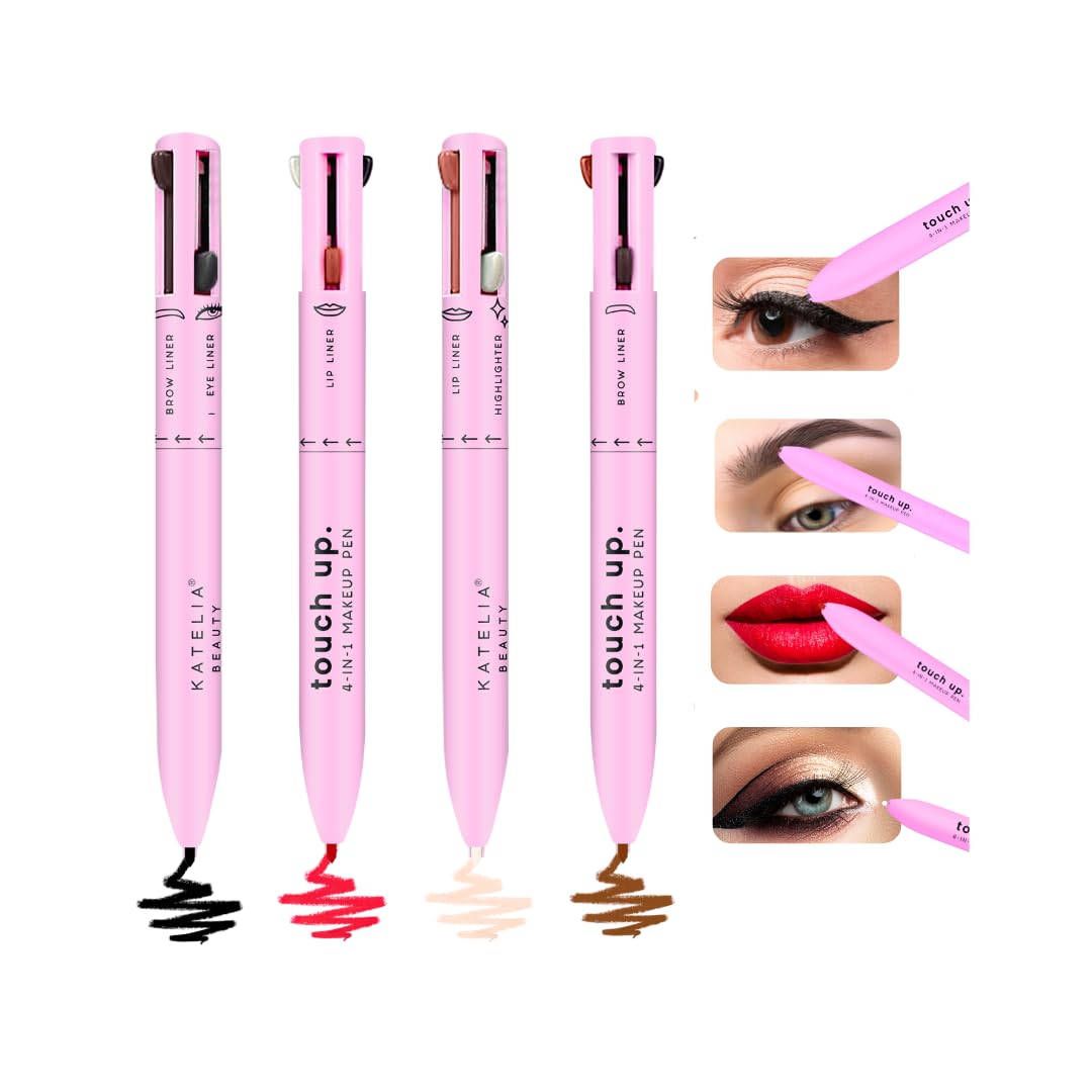 4 in 1 Makeup Pen - Refillable Makeup Pen for Easy Travel - Portable Makeup Set with Colored Eyeliner, Brow & Lip Liner & Highlighter - Cruelty-Free Beauty, Paraben-Free Makeup Pen