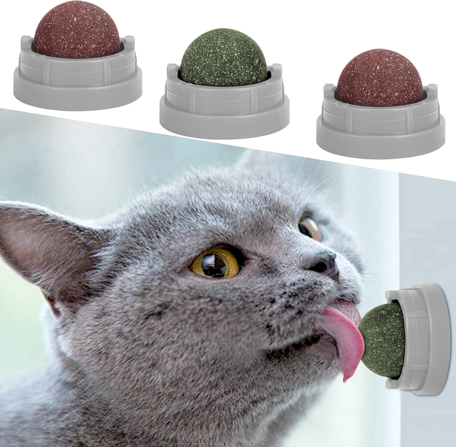 3 Pack Catnip Balls, Catnip Ball for Cats Wall, Edible Kitty Toys for Cats Lick, Safe Healthy Kitten Chew Toys, Teeth Cleaning Dental Cat Toys, Cat Wall Treats (Green)