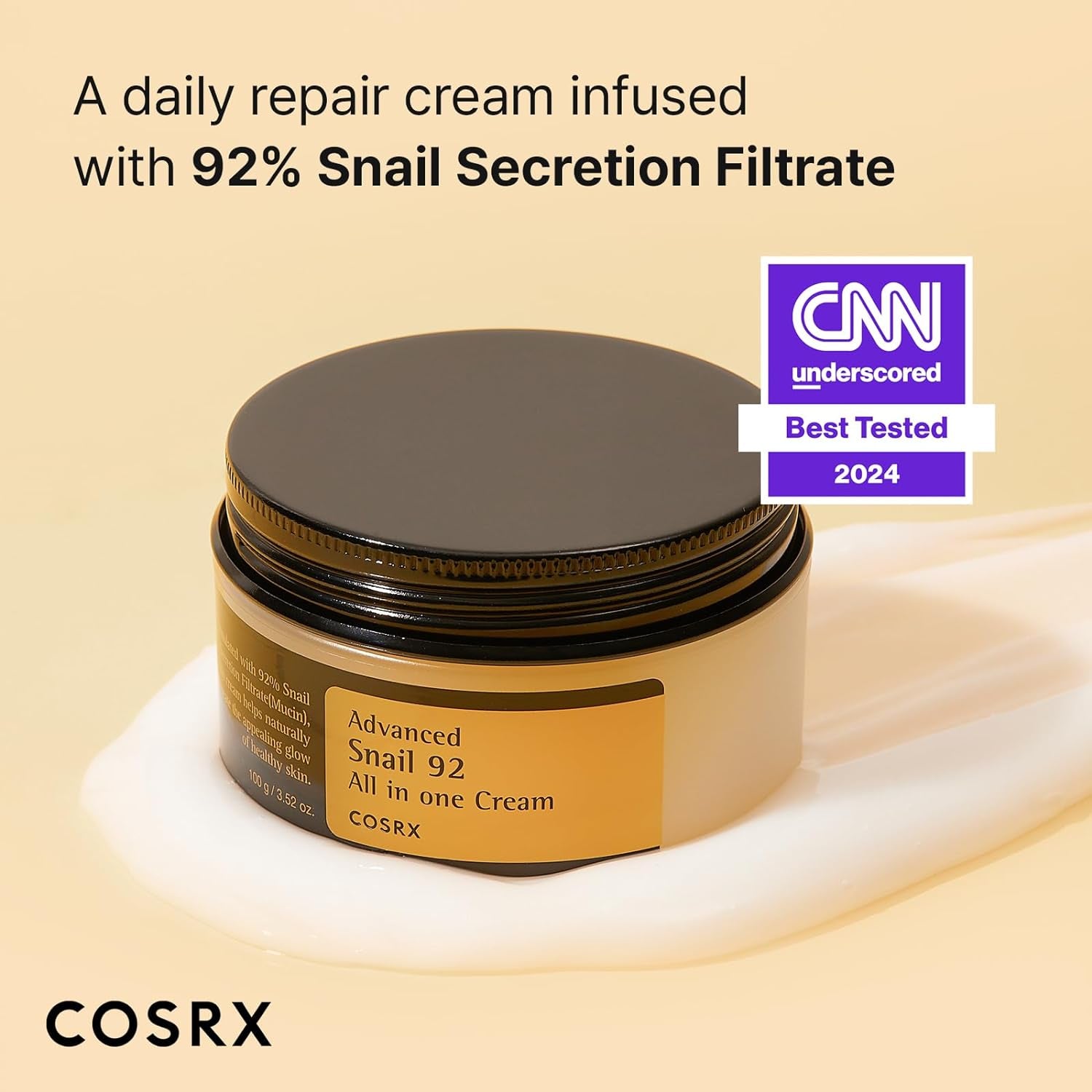 COSRX Snail Mucin 92% Face Moisturizer, 3.52 Oz, Lightweight Moisturing Cream for Soft, Glowy Skin, Korean Skin Care, Korean Moisturizer Face Cream