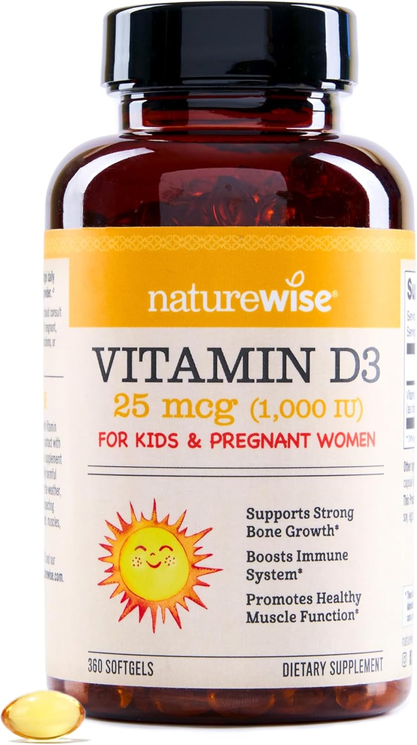 Naturewise Vitamin D3 5000Iu (125 Mcg) 1 Year Supply for Healthy Muscle Function, and Immune Support, Non-Gmo, Gluten Free in Cold-Pressed Olive Oil, Packaging Vary ( Mini Softgel), 360 Count
