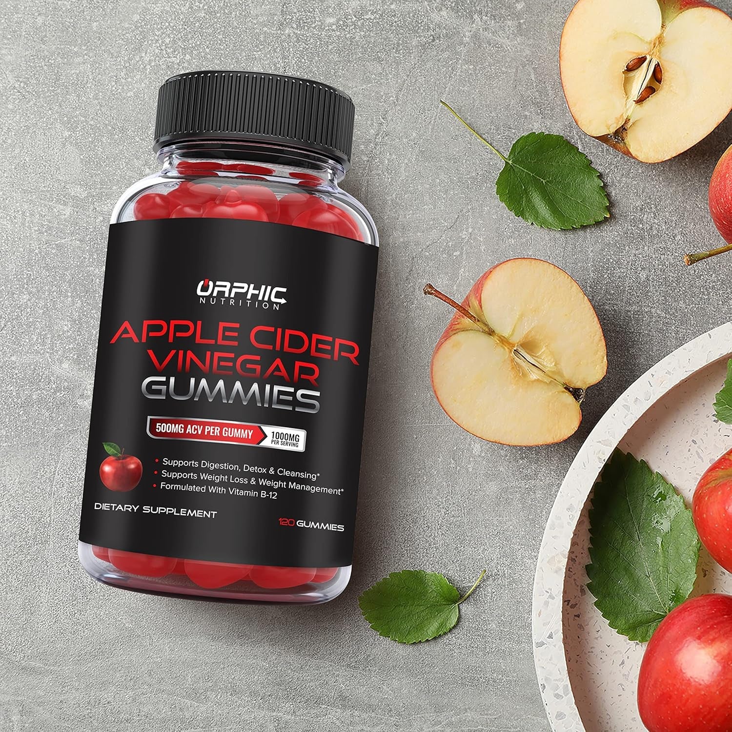 Apple Cider Vinegar Gummies - 1000Mg - Formulated to Support Normal Energy Levels & Gut Health - Supports Digestion, Detox & Cleansing - ACV Gummies W/VIT B12, Beetroot (60 Gummies)