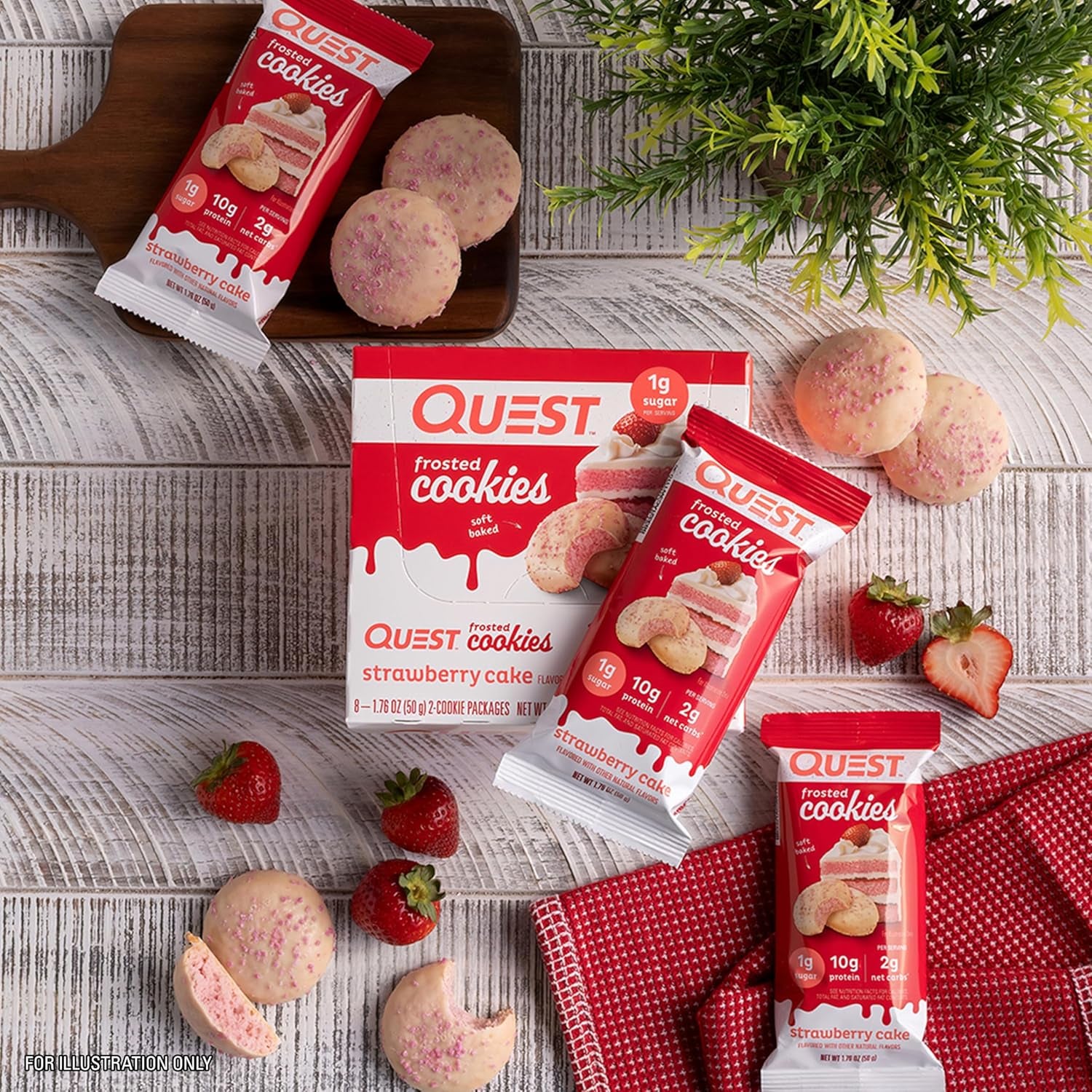 Quest Nutrition Frosted Cookies Twin Pack, Strawberry Cake, 1G Sugar, 10G Protein, 2G Net Carbs, Gluten Free, 16 Cookies