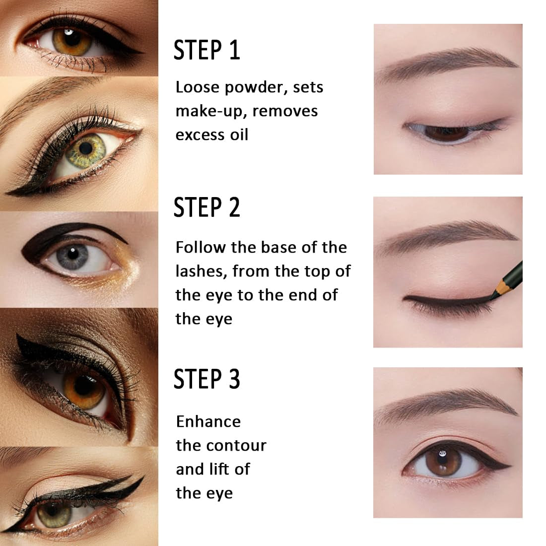 Wooden Eyeliner Pencil, Waterproof Long Lasting Makeup Eye Liner, Easy Application, [5-In-1]Eyeliner *1; Eyebrow Razor *1; Eyebrow Stencil *3, Black #-0304085
