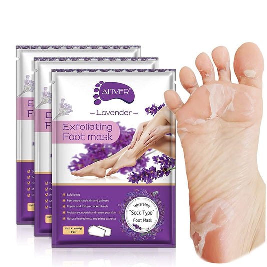 ALIVER Foot Peel Mask 3 Pack, Exfoliator Peel off Calluses Dead Skin Callus Remover, Baby Soft Smooth Touch Feet-Men Women (Lavender)