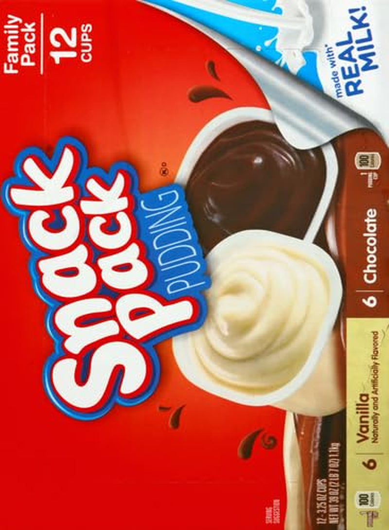 Snack Pack Chocolate and Vanilla Flavored Pudding Cups Family Pack, 12 Count Pudding Cups (1 Pack)