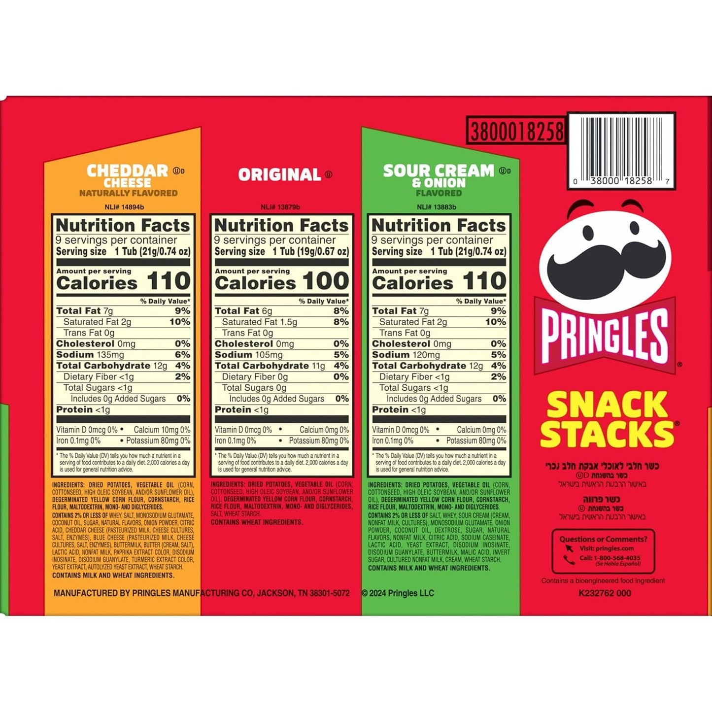 Pringles Potato Crisps Chips, Lunch Snacks, On-The-Go Snacks, Snack Stacks, Variety Pack, 19.3Oz Box (27 Cups)​​