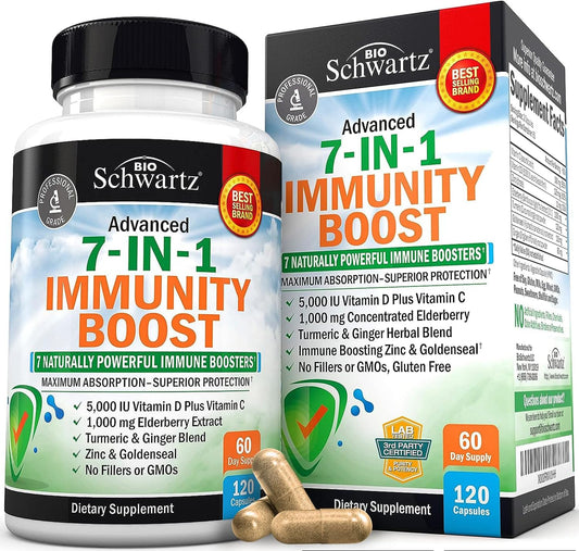 Immune Support Supplement with Zinc Vitamin C Vitamin D 5000 IU Elderberry Ginger D3 Goldenseal - Dr Approved Immunity Vitamins for Adults Women and Men - Natural Immune System Booster Defense -120Ct