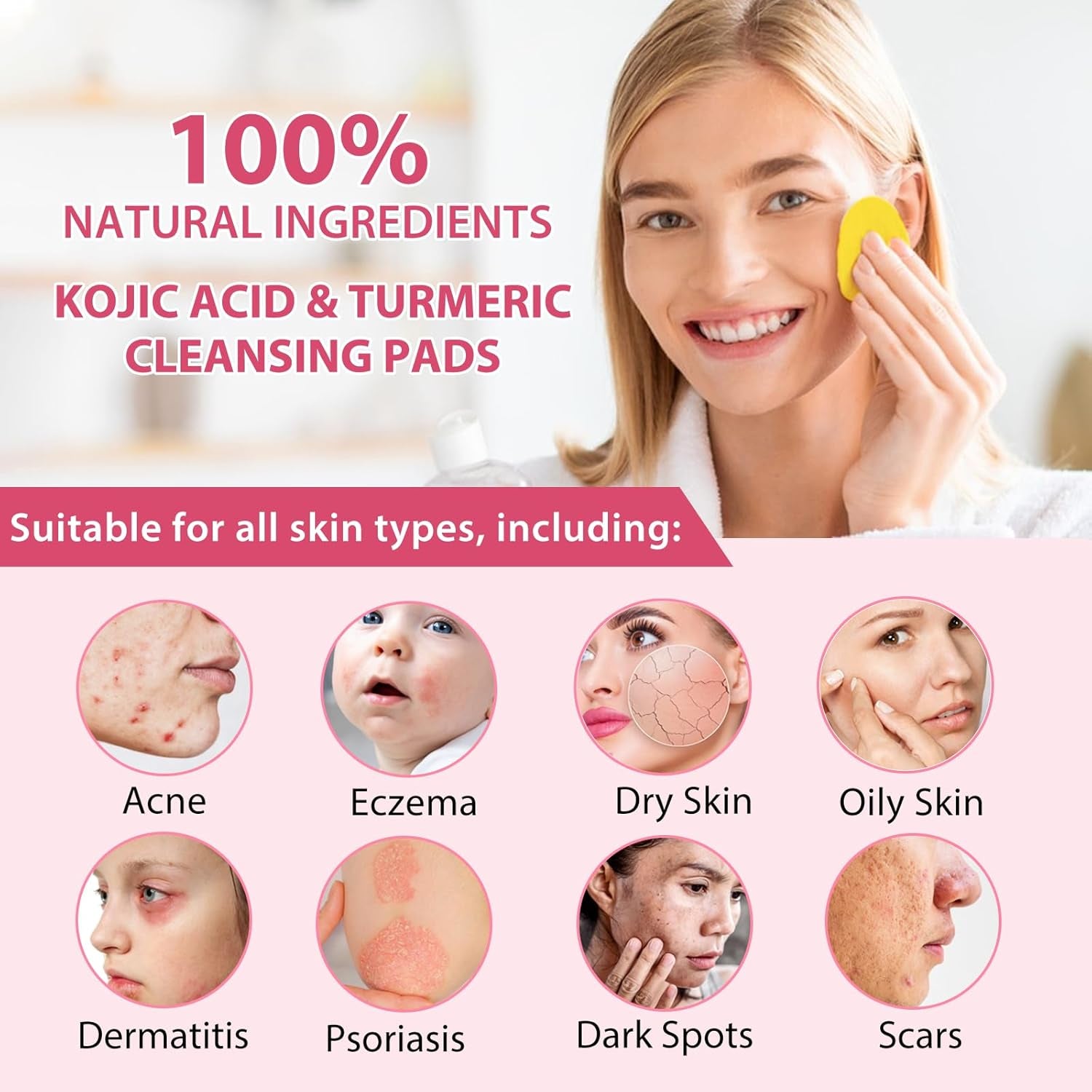 Turmeric Cleansing Pads for Dark Spots,Turmeric Cleansing Pads for Face,Turmeric Face Scrub Pads,Turmeric Pads for Face Cleansing and Exfoliation (40 PCS)