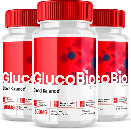 (3 Pack) Glucobio Capsules, Gluco Bio Advanced Blood Support Formula Pills, Glucobio Extra Strength Blood Supplement, Glucobio Natural Blood Glycogen Support, Glucobio Blood Capsules (180 Capsules)