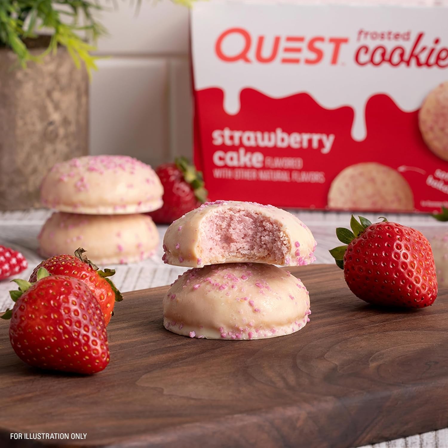 Quest Nutrition Frosted Cookies Twin Pack, Strawberry Cake, 1G Sugar, 10G Protein, 2G Net Carbs, Gluten Free, 16 Cookies