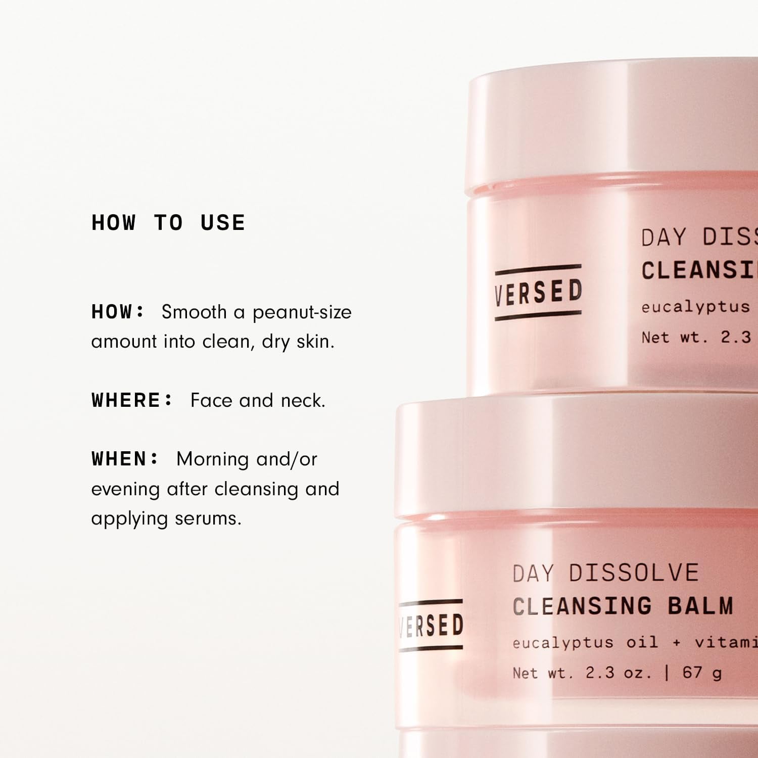 Versed Day Dissolve Cleansing Balm - Makeup Melting Balm Infused with Vitamin E + Eucalyptus Oil to Calm Skin - Oil Based Double Cleanser with Avocado + Jojoba Oil (2.3 Oz)