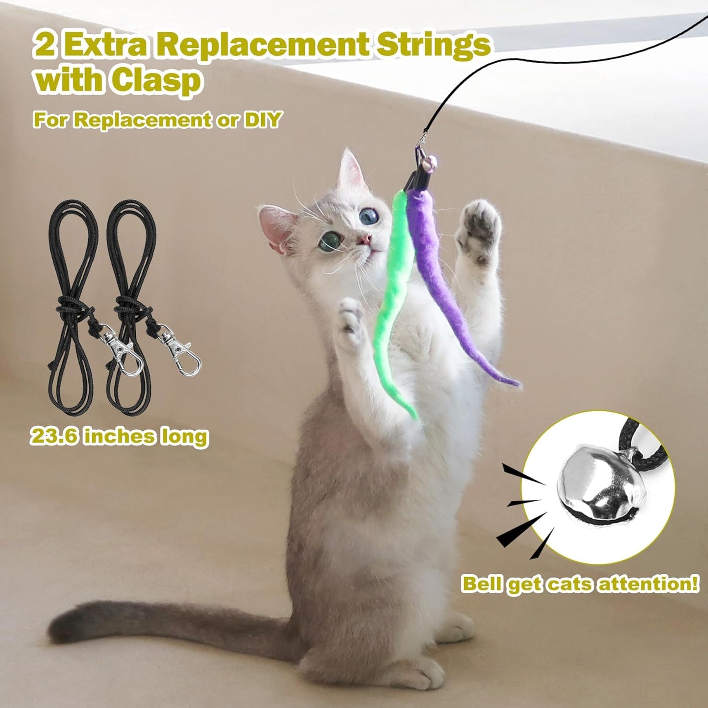 Interactive Cat Toys - Retractable Wand Toy and Feather Toys Refills for Indoor Cats to Chase and Exercise