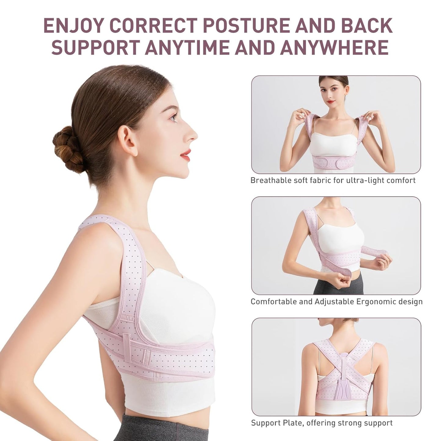 Posture Corrector for Women, Adjustable Back Brace for Posture, Back Posture Corrector Providing Pain Relief from Lumbar, Neck, Shoulder, and Clavicle, Back (S/M Upper Waist 25-36 Inch)