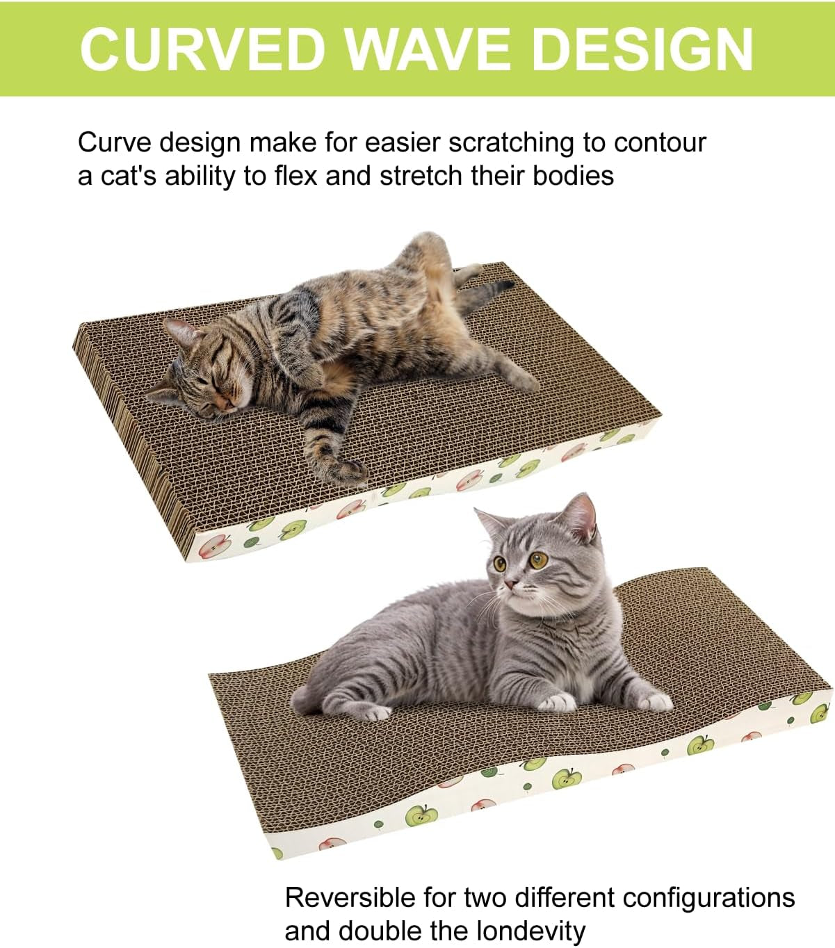 Cat Scratching Board, Corrugate Cat Scratcher for Indoor Cats with Catnip, Cat Scratch Pad with Premium Scratch Textures Design, Cardboard Cat Scratcher with Double-Sided Usability (Pack of 2)