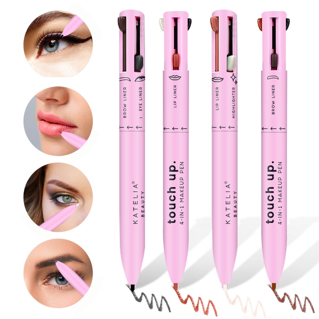 4 in 1 Makeup Pen - Refillable Makeup Pen for Easy Travel - Portable Makeup Set with Colored Eyeliner, Brow & Lip Liner & Highlighter - Cruelty-Free Beauty, Paraben-Free Makeup Pen