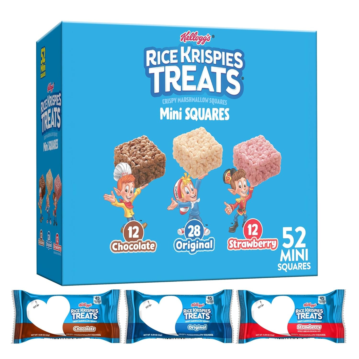 Rice Krispies Treats Mini Crispy Marshmallow Squares, Kids Snacks, Lunch Snacks, Variety Pack, 20.1Oz Box (52 Bars)