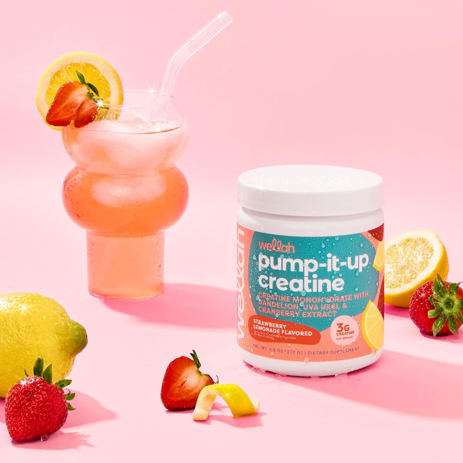 Pump-It-Up Creatine (50 Servings, Strawberry Lemonade) - Creatine Monohydrate with Dandelion, Uva Ursi, & Cranberry Extract