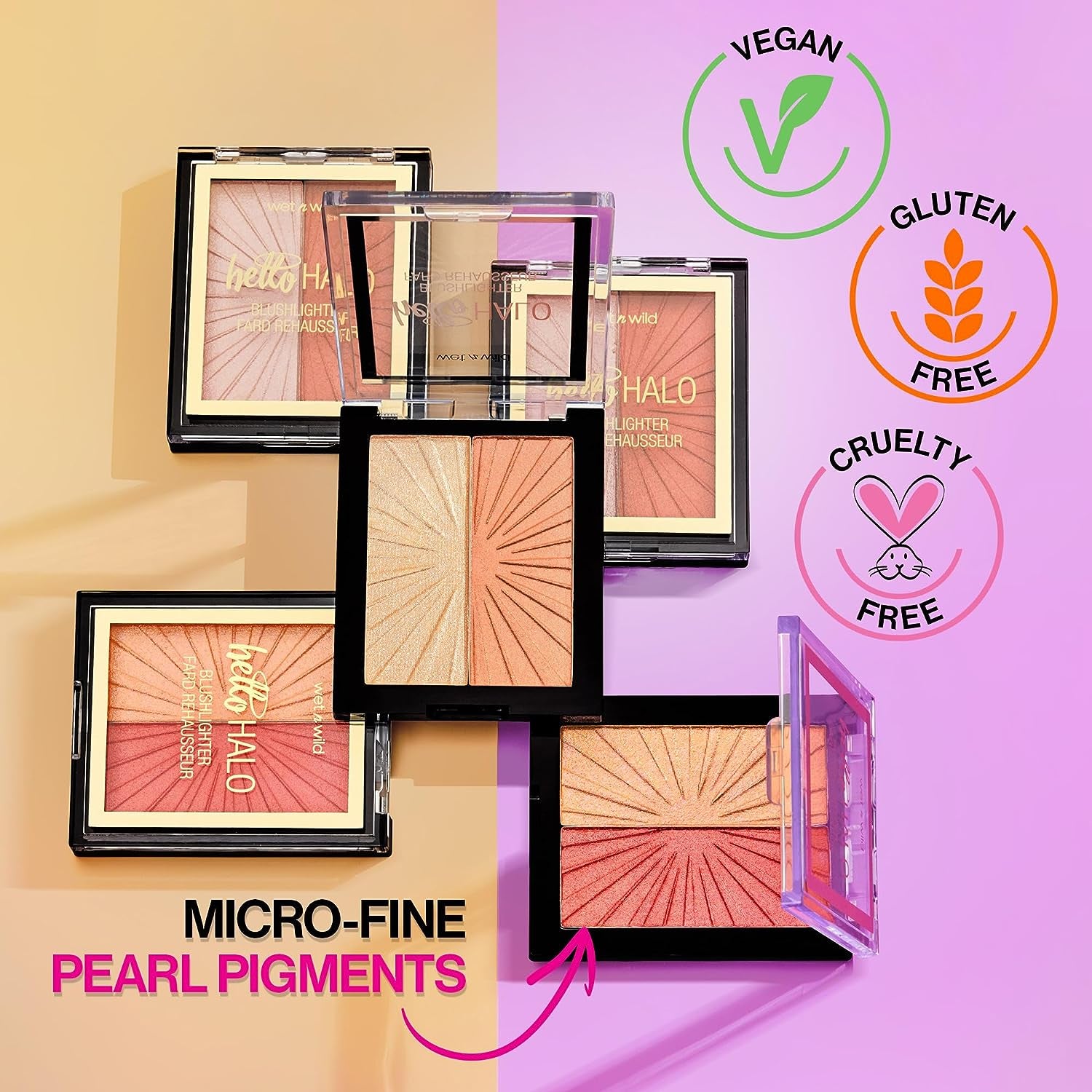 Wet N Wild Megaglo Blushlighter, Blendable Blush & Highlighter Set, Shimmery Metallic Finish, Flash Me
