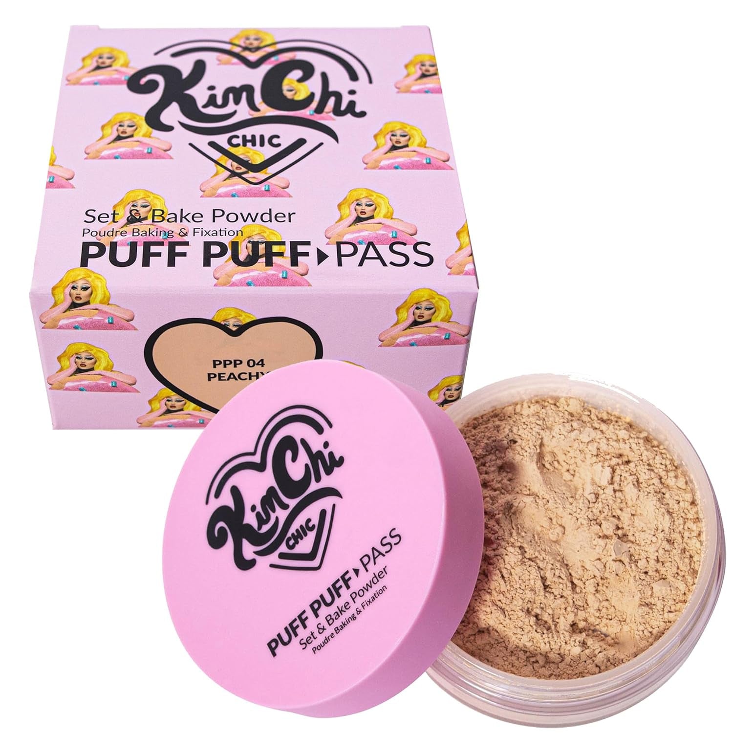 Kimchi Chic Beauty Puff Puff Pass Set and Bake Powder, Loose Face Powder with Extra Fluffy Setting Powder Puff, Soft Natural Face Makeup for Uneven Skin Tone, 03 Translucent