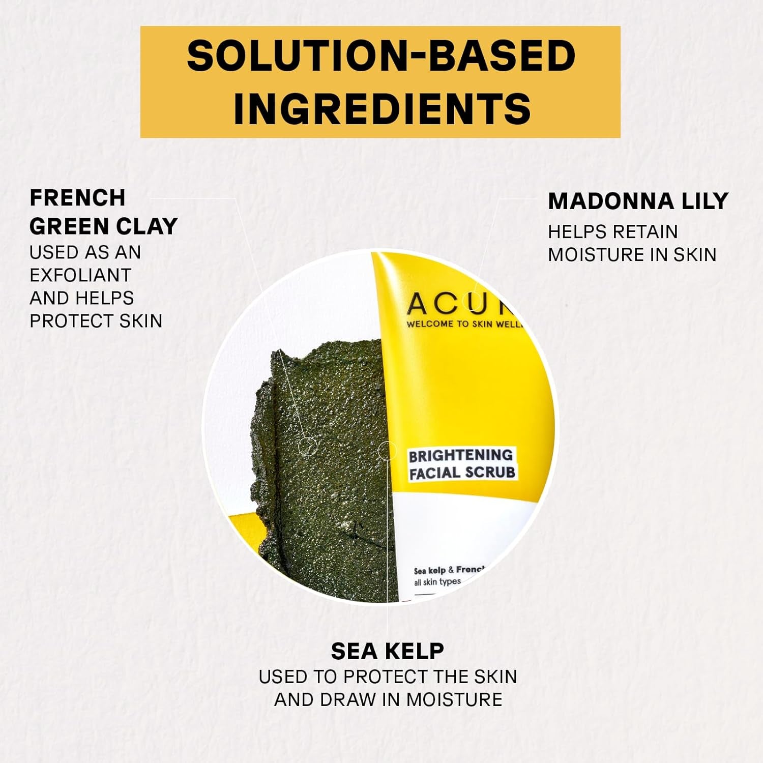 Acure Brightening Facial Scrub for a Youthful, Brighter, Radiant Complexion | with Sea Kelp & French Green Clay, 4 Fl Oz
