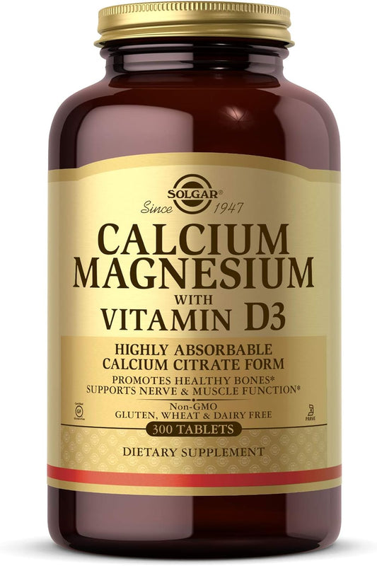 Solgar Calcium Magnesium with Vitamin D3, 300 Tablets - Promotes Healthy Bones, Supports Nerve & Muscle Function - Highly Absorbable Form - Non-Gmo, Gluten Free, Dairy Free, Kosher - 60 Servings