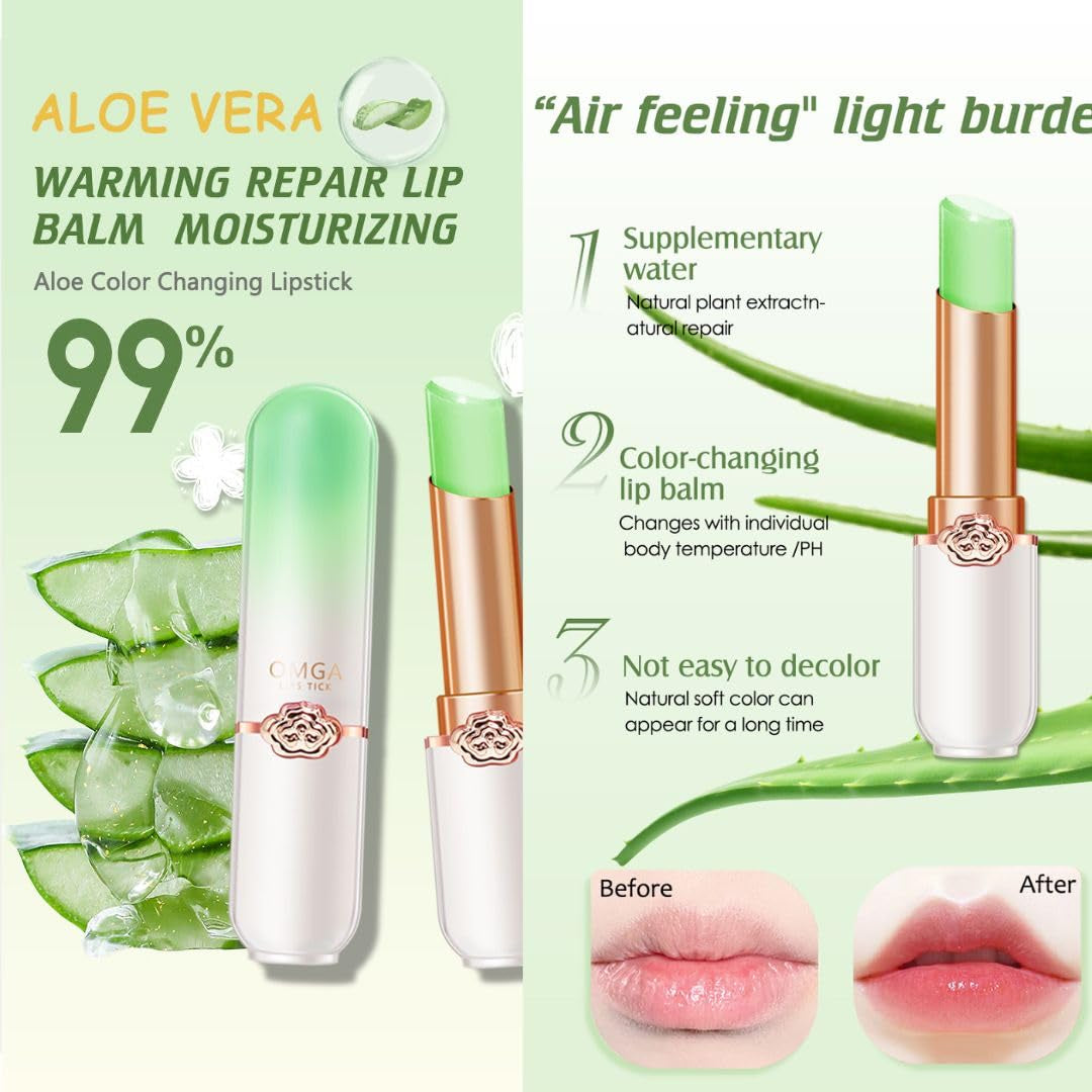 3Pcs Color Changing Lipstick Balm Aloe Vera Avocado Blueberry Three Flavor Combinations for Girls Women Gift Set, Tint Lip Plumpers Makeup Moisturize Lipstick Set