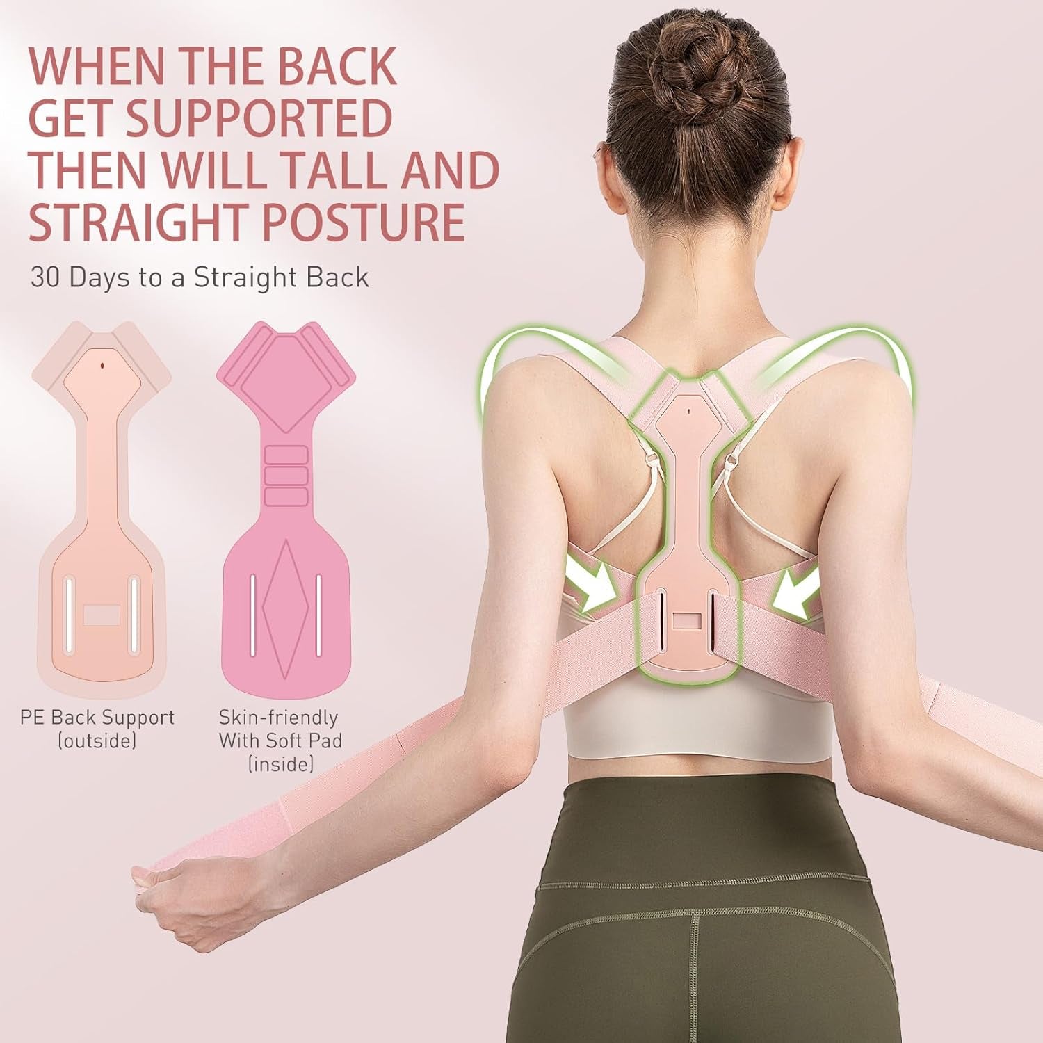 Updated Posture Corrector for Men and Women,Adjustable Upper Back Brace for Clavicle Support and Providing Neck Shoulder Upright Straightener Comfortable (Pink) (S 25-30 Inch)