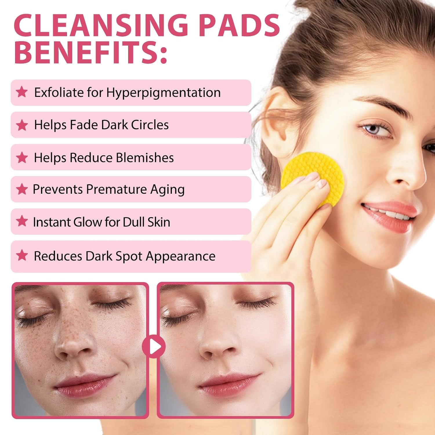 40Pcs Turmeric Cleansing Pads - Turmeric Face Pads for Dark Spots - Turmeric Pads Infused Foaming Exfoliating Pads - Remove Excess Keratin - Vitamin C - Gentle & Non-Irritating for Face Body