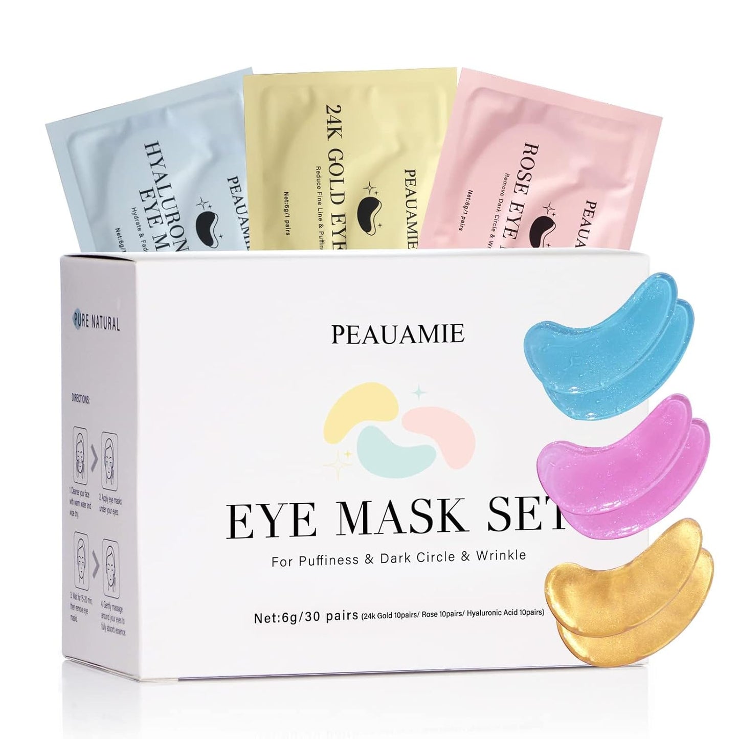 Under Eye Patchs (30 Pairs) 24K Gold Eye Mask and Hyaluronic Acid Eye Patch and Rose Eye Masks for Dark Circles and Puffiness Wrinkle Eye Bags (24K Gold)