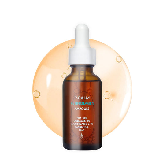 P.CALM Retinolagen Ampoule 30Ml | Pore Tightening Korean Glass Skin Serum for Retinol Bigginer with Micro Dosing Retinal, Vegan Hydrolyzed Collagen, Bakuchiol, PHA | Vegan Korean Skincare