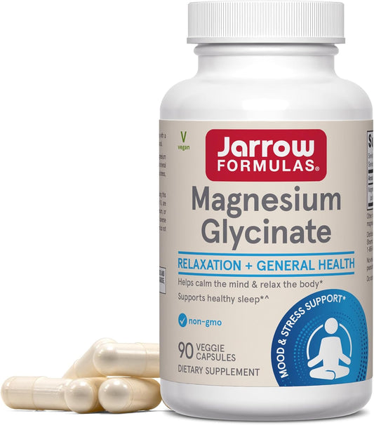 Jarrow Formulas Magnesium Glycinate, Dietary Supplement, Supports Relaxation and Healthy Sleep, 360 Mg per Serving, 90 Veggie Capsules, up to a 30 Day Supply